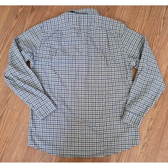 Eddie Bauer Cotton Button Up Mens Size M Blue Gray White Plaid Relaxed Fit EUC - Picture 9 of 9